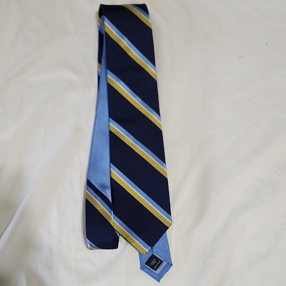 Tommy Hilfiger Blue and Yellow Silk Striped Tie